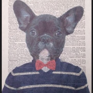 Quote Vintage Frenh Bulldog Glasses Neckscarf Quote Dictionary Art Print