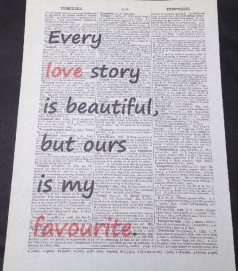 Love Story lyrics print Original Dictionary Print Book Page | Etsy