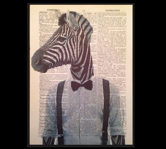 Zebra Vintage Dictionary Page Print Wall Art Picture Quirky Animal Cool Funky
