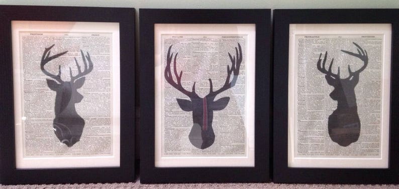Impression de cerf r/étro Original dictionnaire page D/écoration murale Tableau Tartan Hipster