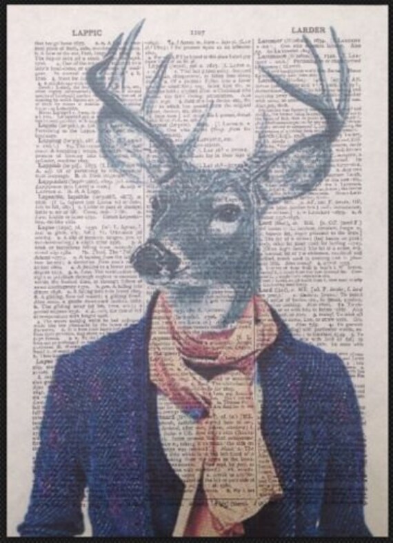 Vintage Ram Head Sheep Print Dictionary Page Wall Art Picture Bow Tie Hipster Quirky Funky