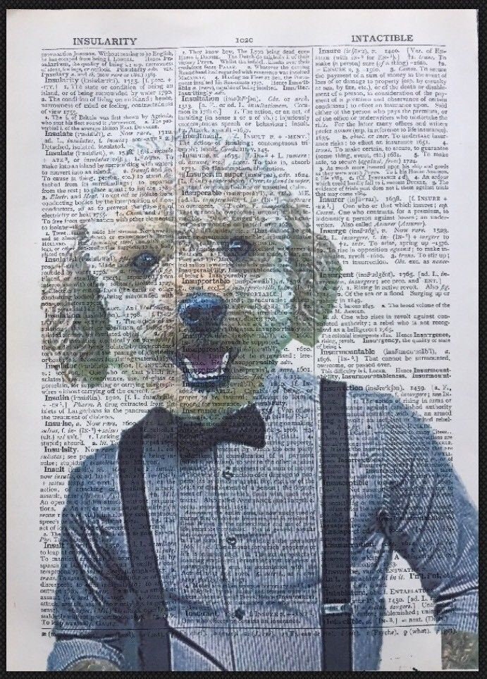 Golden Retriever Print Vintage Dictionary Page Wall Art Picture Dog In Clothes