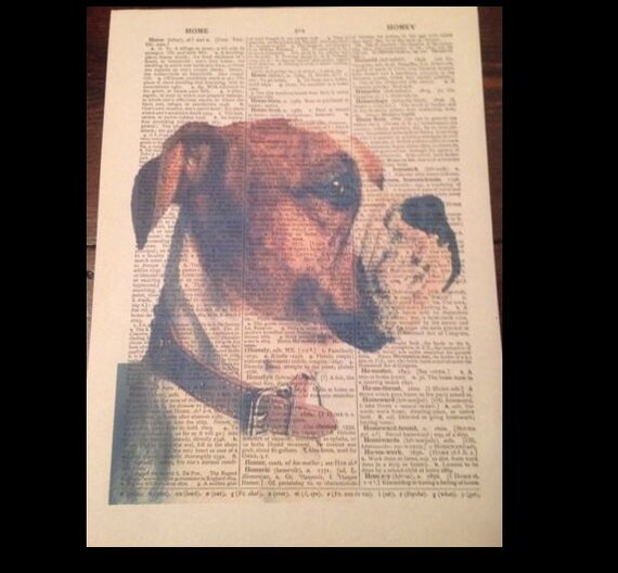 American Bulldog Print Vintage Dictionary Page Wall Art Picture Dog In Clothes