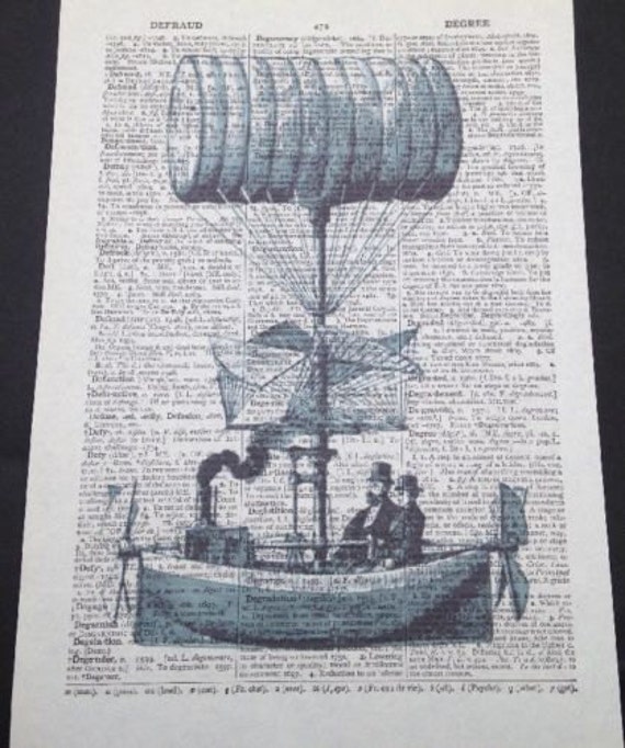 8 x 10.5 Dictionary Art Print Printed On Authentic Vintage Dictionary Book Page Hot Air Balloons