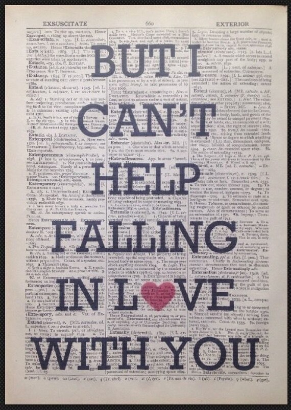 Can T Help Falling In Love Lyrics Print Vintage Dictionary Etsy
