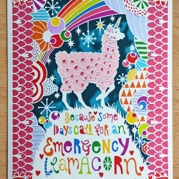 Emergency Llamacorn A4 Papercut Giclee Art Print