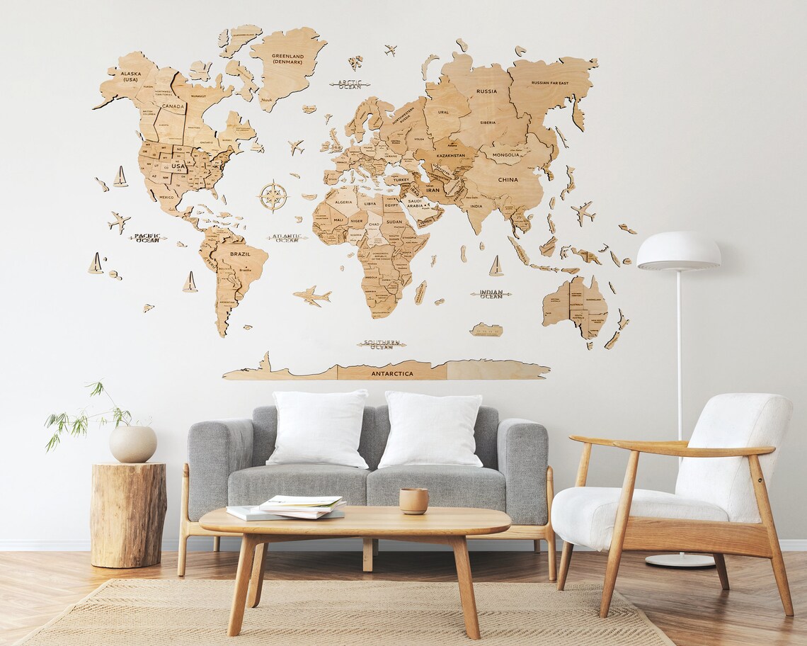 3D World Map Wall Decor World Map on the Wall Travel Map Etsy