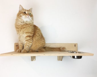 Cat shelf with bowls | Cat furniture | AthletiCat - Made in Italy