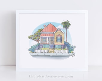 Blue Brisbane House, Blue Cartoon Australian Dog House, Dog House Illustration, Heeler Family home illustration, Blue Home illustration