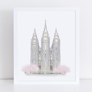 Salt Lake Temple Illustration, Salt Lake Temple Art Print, Salt Lake Temple Children&#39;s Art, LDS Temple, Temple Illustration, Wedding Gift