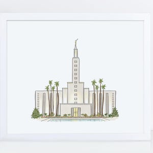 Los Angeles Temple Illustration, Los Angeles Temple Art Print, Temple Children&#39;s Art, LDS Temple, Temple Illustration, Wedding Gift