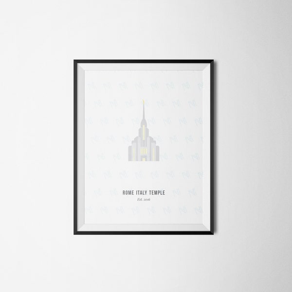 Rome Italy Temple Minimalist Art, 2 Prints, Line Art and Flat Graphic, Rome Italy Temple Art, LDS Temple, Temple Art, Rome Temple Print