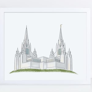 San Diego Temple Illustration, San Diego Temple Art Print, Temple Art, San Diego LDS Temple, Temple Illustration, Wedding Gift, San Diego CA