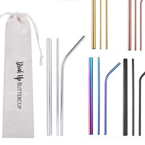 Metal Straw Set USA Made, Eco-Friendly Straws, Reusable Straws, Drink Up Buttercup Travel Straw Set, On The Go Straws & Gift Ideas, Rainbow