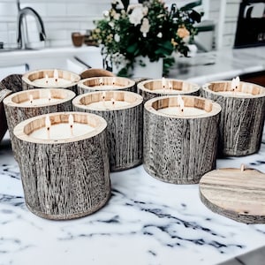 Wood Candle Container With Lid, Luxury Candle Gift Set, 2 Wick Soy Candle with Reusable Candle Jar, Rustic Wooden Candle Vase Farmhouse Chic