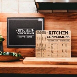 Wood Cutting Boards, Unique Housewarming Gifts or Gift for Cooking, Kitchen Decor, Bamboo Cutting Board Wooden Kitchen Conversion Chart Tray