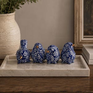 Blue Bird Figurine, Chinoiserie Bird Figurines for home, Blue Robin Resin Statue, Small Bird Home Accents, Blue & White home decor Bird Gift