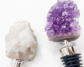 Crystal Bottle Stoppers, Natural Stone, Naturally Boujie, Purple Amethyst, Pink Quartz & Geode Gift box included