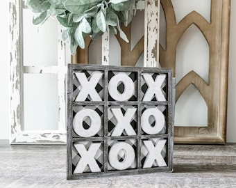 Tic Tac Toe Game, Wooden XOXO Game, Tabletop Decor for Kids & Adults, Handmade Wood Games, Farmhouse Inspired Tabletop Decorative Pieces