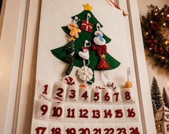 Advent Calendar With Pockets | Advent With Small Gifts | Felt Christmas Advent Reusable & Handmade Cotton Ornaments | Kid xmas Countdown