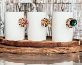 Ringtasse, Einzigartige Kaffeetassen für Frauen, Weiße Keramiktassen mit Ringgriff, Too Glam Geschenk, Kaffeetasse mit Design + Glam Zitate, Luxustasse