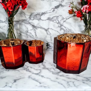 Christmas Candle Holder Centerpieces, Red and Gold Holiday Tabletop Decorations, Christmas Vase or Candle Holder, High End Luxury Xmas Style