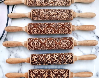 Spring & Easter Rolling Pin Set Engraved, Embossed Wooden Rolling Pin and Cookie Cutter Gift Set, Easter Baking Gifts, Baker Gift Ideas