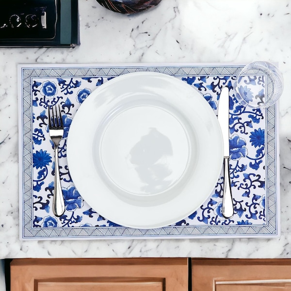 White Blue Chinoiserie Placemats Etsy