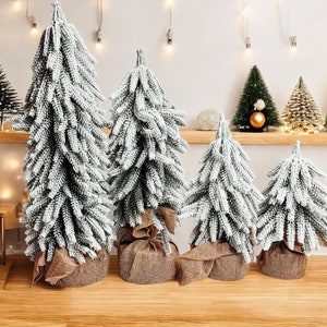 Snow Topped Christmas Tree | Artificial Christmas Tree Set with Snow | Faux Pine Trees | Christmas Tree for Table Centerpiece and Decor Mini