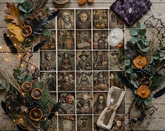 Fotografías vintage de Halloween, toallas decorativas espeluznantes de Halloween. Regalos góticos para inauguración de casa o cumpleaños de Halloween, collage de fotos escalofriante de Halloween.