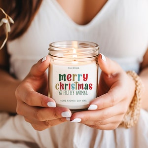 Christmas Candle Gift Funny, merry Christmas Ya Filthy Animal Candle Soy, Funny Christmas Gift, Christmas Tree Scented Soy Candles Glass Jar