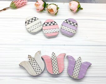 Spring Magnets, Easter Magnets, Handmade Wooden Pastel Magnets, Super Cute, Easter Magnet Sets, Tulip Flower Magnet Set, Easter egg Decor