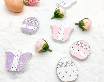 Dekorative Akzente für Ostern, 6pk, Frühling und Ostern Set von Home Decor Handgefertigte Holzstücke, ideal für Spring Tier Tablett Styling, Pastell Dekor