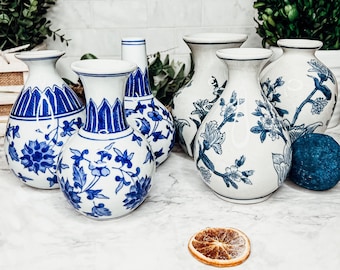 Vase Centerpiece Decor, Blue White Vase Set Handmade & Handpainted, Ceramic Vase Tabletop Decor, Vase Chinoiserie Blue Willow China