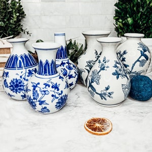 Vase Centerpiece Decor, Blue White Vase Set Handmade & Handpainted, Ceramic Vase Tabletop Decor, Vase Chinoiserie Blue Willow China