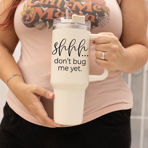 Large 40oz Tumbler with Handle & Lid, Large Tumbler With Straw, 40oz Cream Ivory Coffee Mugs, Huge Water Bottle Gift, Funny Travel Mug Quote