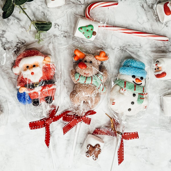 Christmas Marshmallow Sticks, Unique Stocking Stuffers for Kids, Holiday Candy Sweets, Santa Marshmallow, Rudolph or Snowman Marshmallows