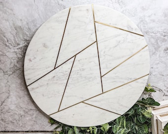 Marble Tray Round For Kitchen, Heavy Duty White Marble Lazy Susan, Marble Charcuterie Boards Large, Spinning Tray White Marble & Gold Accent