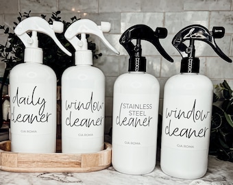 Spray Bottles for Cleaning, Reusable Cleaning Dispenser Bottle with Mist Spray pump, White Cleaning Soap Bottles, Refillable Cleaning Bottle