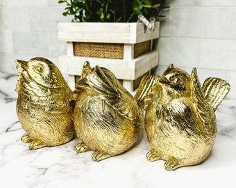 Three Wise Bird Gift Sets | Gold Bird Statues, Bird Decor Vintage