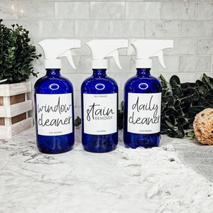 Blue Glass Bottles With Pumps, Blue Soap Dispenser Sets, Refillable 16oz Cleaning Bottles With Spray Pump, Counter Cleaner, Glass Cleaner
