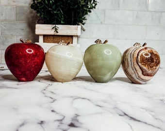 Apple Decor Kitchen & Dining | Genuine Stone Marble Apple Paperweight | Apple Decor for Teacher Appreciation Gifts | Classroom Desk Accents