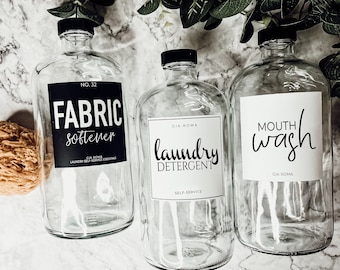 Botellas de jabón de vidrio transparente de 32 oz, reutilizables para enjuague bucal, rellenables, productos de limpieza ecológicos para el hogar.