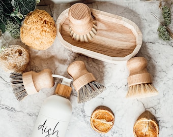 Wooden Pot Scrubber With Wood Handle, Handmade Ergonomic Cleaning Brushes, Natural Sisal, Wood Cleaning Brushes, Natural Cleaning Scrubbers