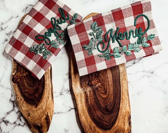 Holiday Charcuterie Gift Set, Christmas Kitchen Gifts, Christmas Embroidery Towel & Christmas Platter, Holiday Tartan Tea Towel Cheese Board