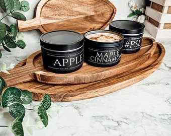 Fall Candles, Black Candles, PSL Candle, Maple Cinnamon & Apple Scented Soy Candles, Reusable Black Tin Candles, Autumn Scented Candle Gift