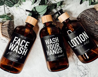 Set di dispenser di sapone color ambra da 16 once, flaconi di sapone in vetro con pompe o erogatori spray, flaconi di sapone riutilizzabili per cucina, bagno o ufficio.