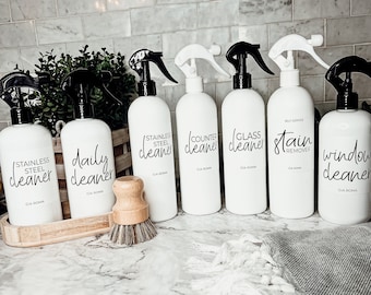 Cleaner Bottle, Daily Cleaning Spray Bottles for Home, Refillable Plastic Cleaning Bottles, Reusable Soap Dispenser White 16oz Plastic