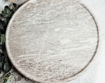 Lazy Susan Turntable Marble Large, Lazy Susan For Table or Charcuterie Boards, Large White Marble Spinning Tray for Table, Turntable Stone