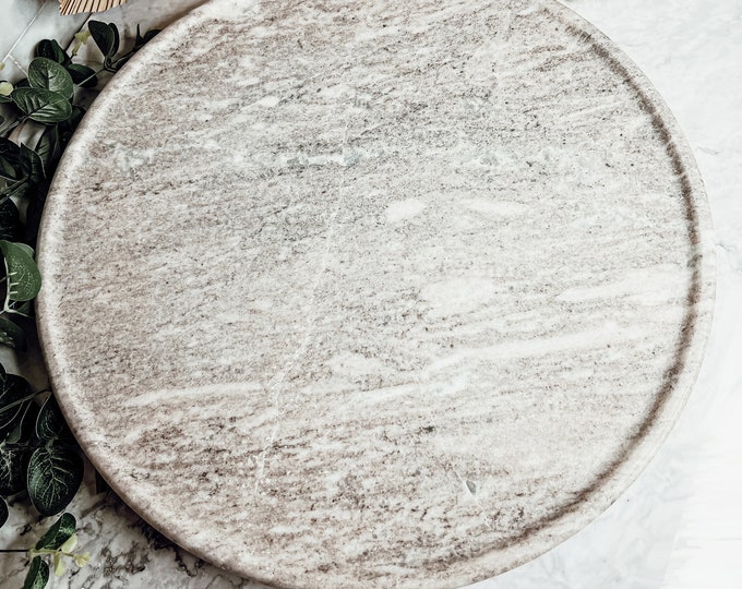 Lazy Susan Turntable Marble Large, Lazy Susan For Table or Charcuterie Boards, Large White Marble Spinning Tray for Table, Turntable Stone